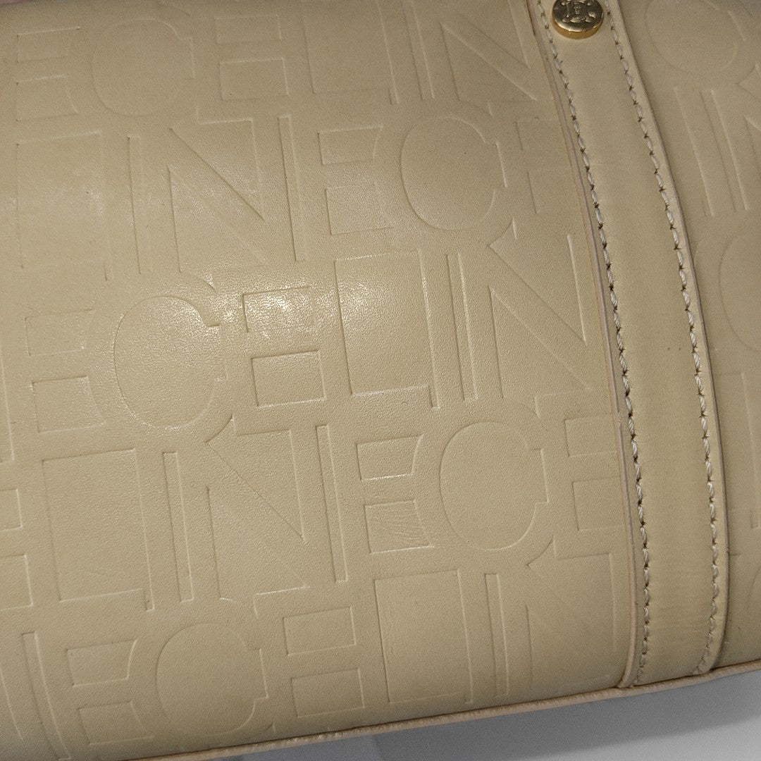 CELINE Beige Leather Embossed Handbag Golden hardware-(SKU)-14139543