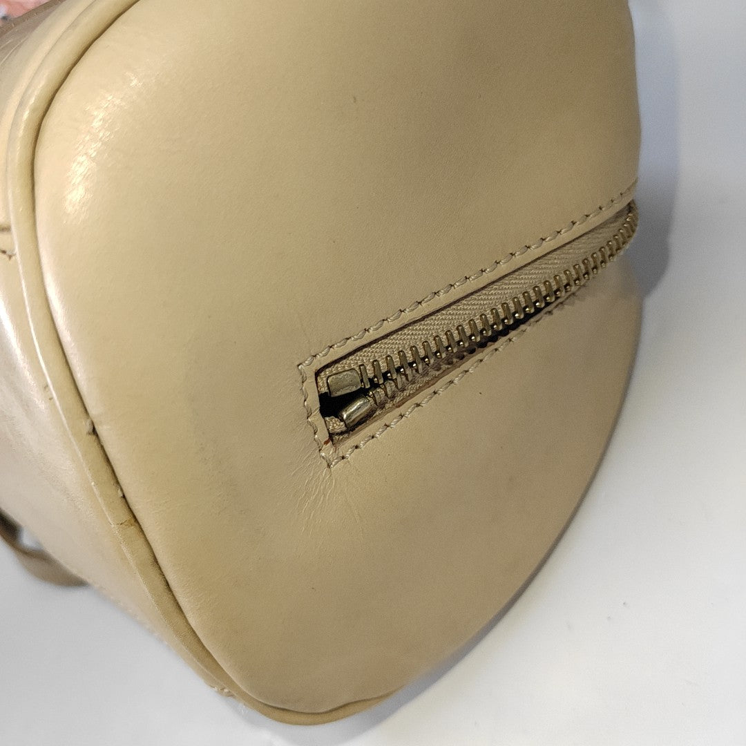 CELINE Beige Leather Embossed Handbag Golden hardware-(SKU)-14139543
