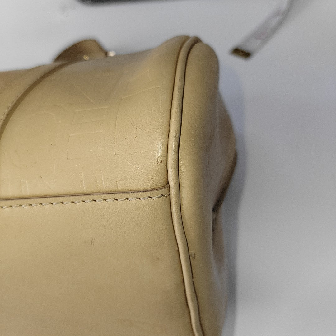 CELINE Beige Leather Embossed Handbag Golden hardware-(SKU)-14139543