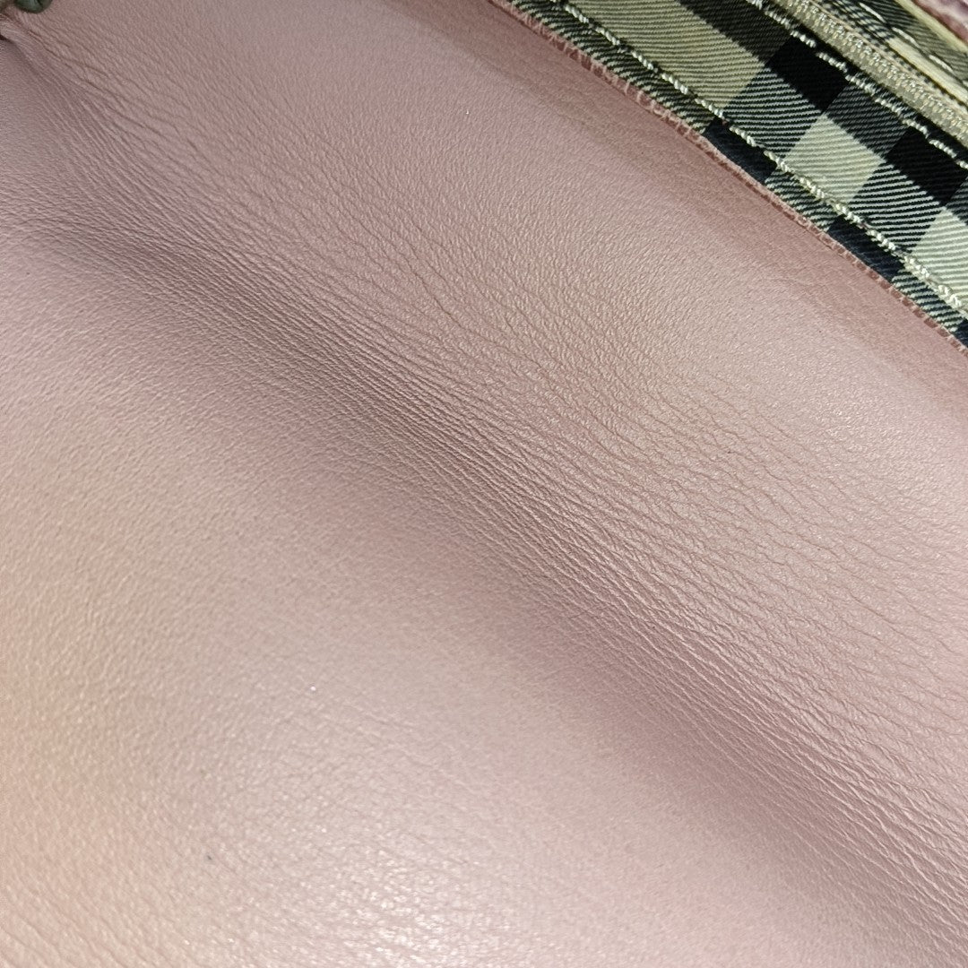 BURBERRY Pink Leather Embossed Single Shoulder Bag Tote Bag Silver Hardware-(SKU)-948600547
