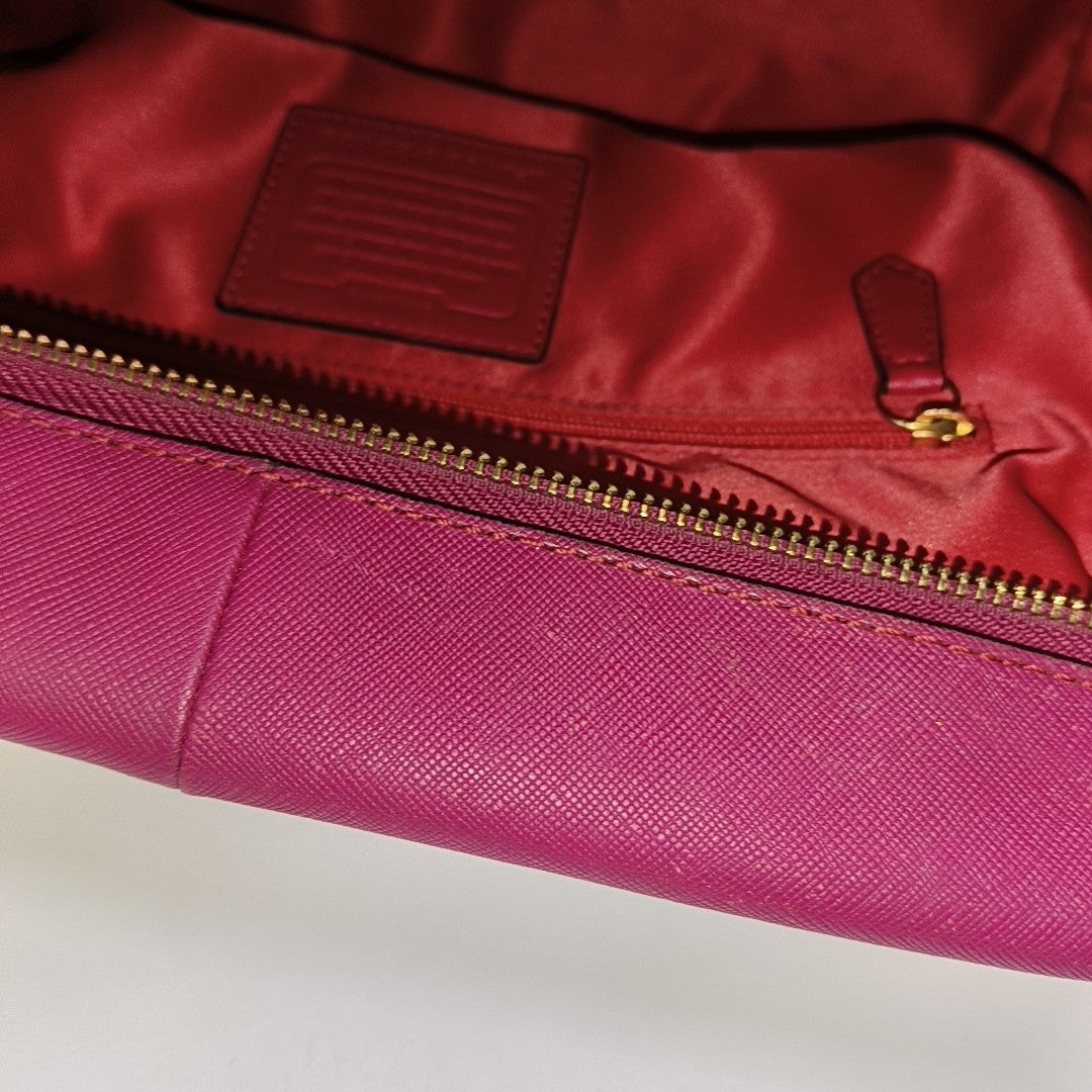 COACH Hot Pink Leather Shoulder, Handbag, and Crossbody Bag Golden hardware-(SKU)-930591818