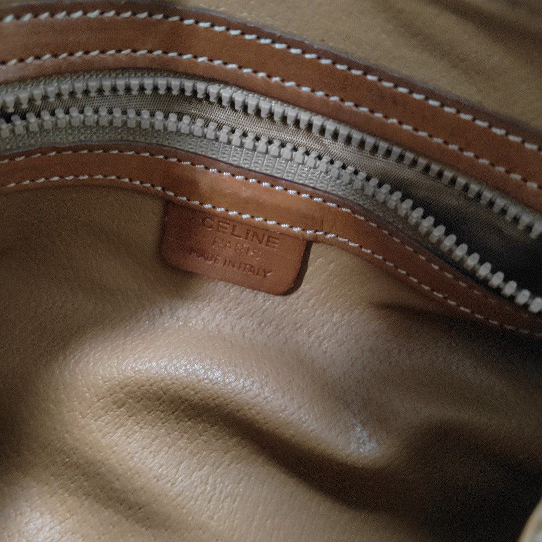 CELINE MACADAM BOSTON Brown Coated Canvas Monogrammed Single Shoulder Bag Golden hardware-(SKU)-933287333