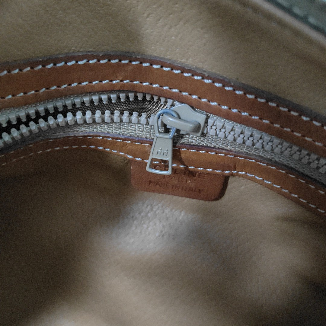 CELINE MACADAM BOSTON Brown Coated Canvas Monogrammed Single Shoulder Bag Golden hardware-(SKU)-933287333