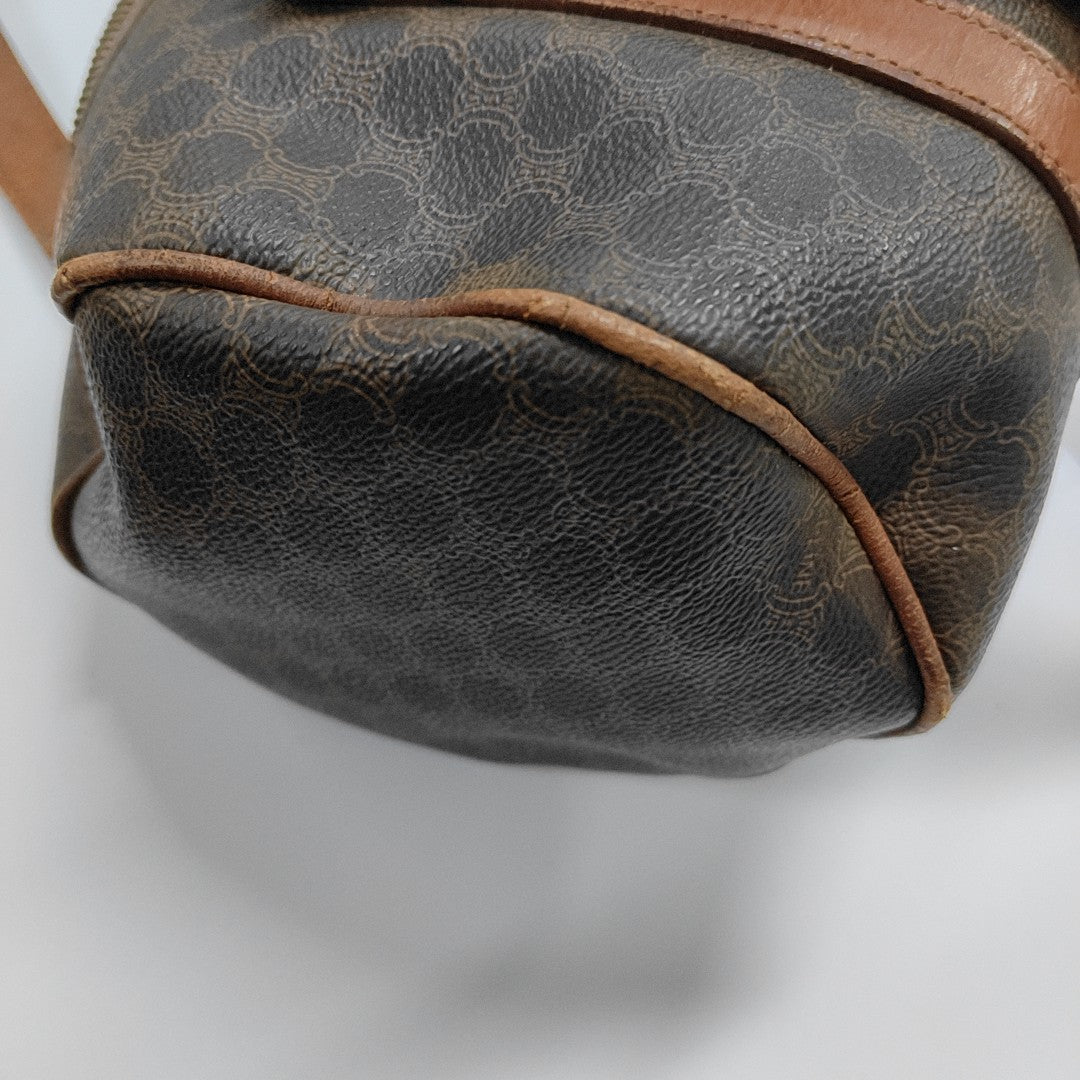 CELINE MACADAM BOSTON Brown Coated Canvas Monogrammed Single Shoulder Bag Golden hardware-(SKU)-933287333