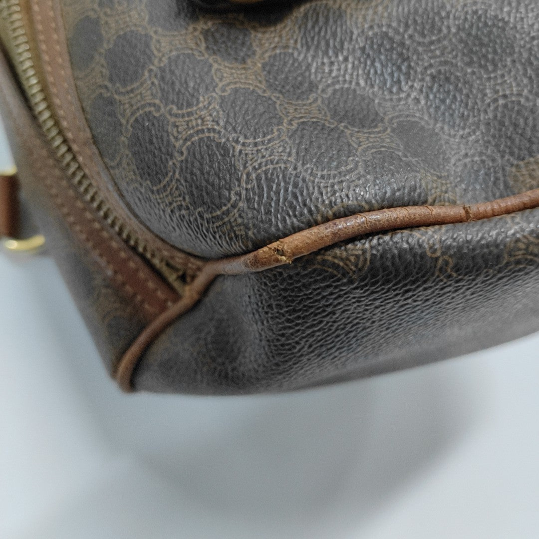 CELINE MACADAM BOSTON Brown Coated Canvas Monogrammed Single Shoulder Bag Golden hardware-(SKU)-933287333
