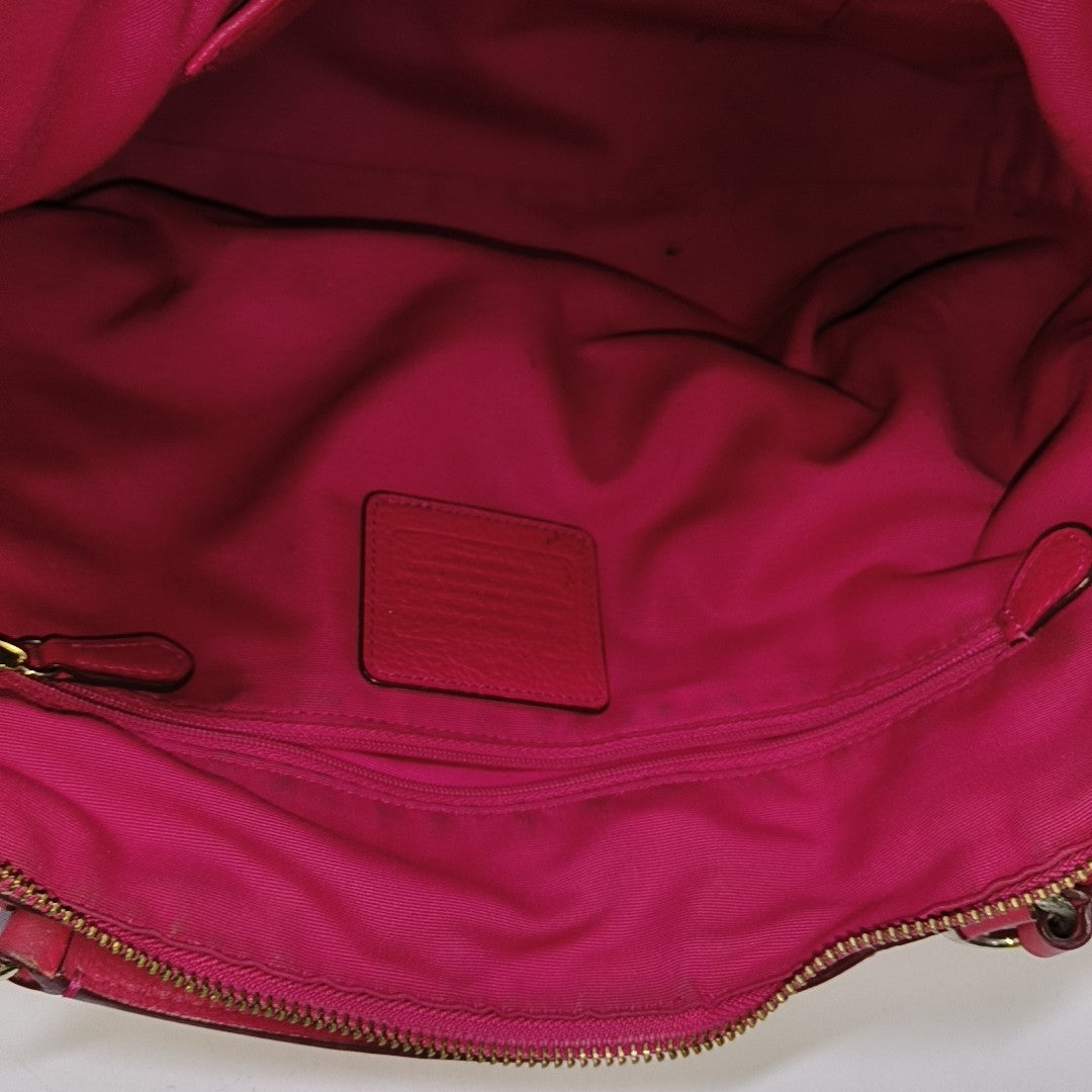 COACH CHARLIE CARRYALL Fuchsia Cowhide Carriage Shoulder Bag Handbag Golden hardware-(SKU)-939765439