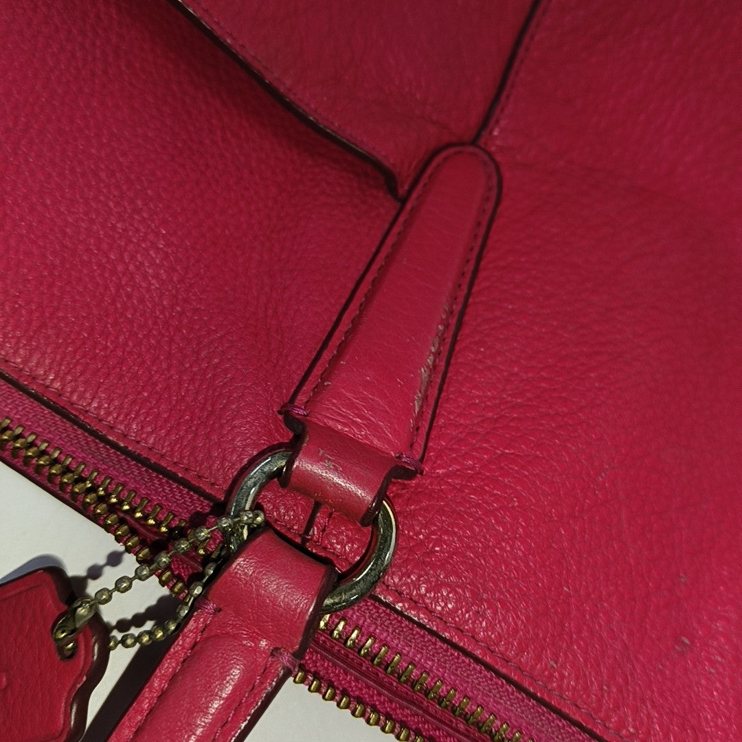 COACH CHARLIE CARRYALL Fuchsia Cowhide Carriage Shoulder Bag Handbag Golden hardware-(SKU)-939765439