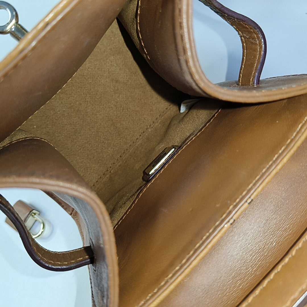 MCM Cognac Coated Canvas Monogrammed Single Shoulder Bag Tote Bag Crossbody Bag Golden hardware shoulder straps-(SKU)-940158793