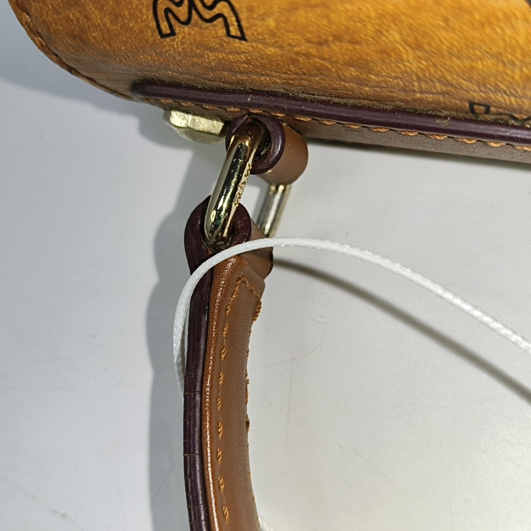 MCM Cognac Coated Canvas Monogrammed Single Shoulder Bag Tote Bag Crossbody Bag Golden hardware shoulder straps-(SKU)-940158793