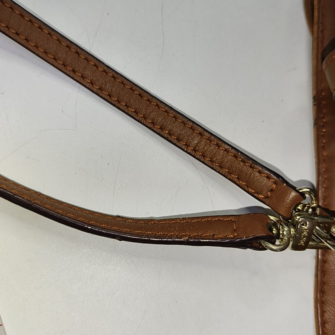 MCM Cognac Coated Canvas Monogrammed Single Shoulder Bag Tote Bag Crossbody Bag Golden hardware shoulder straps-(SKU)-940158793