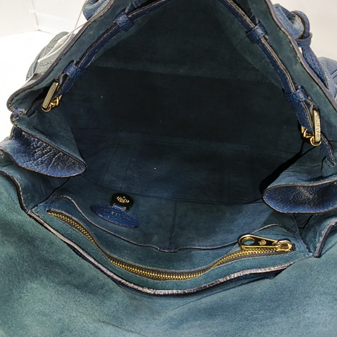 Mulberry Bayswater Large size Dark Blue Cowhide Handbag Single Shoulder Bag Golden hardware-(SKU)-940347646