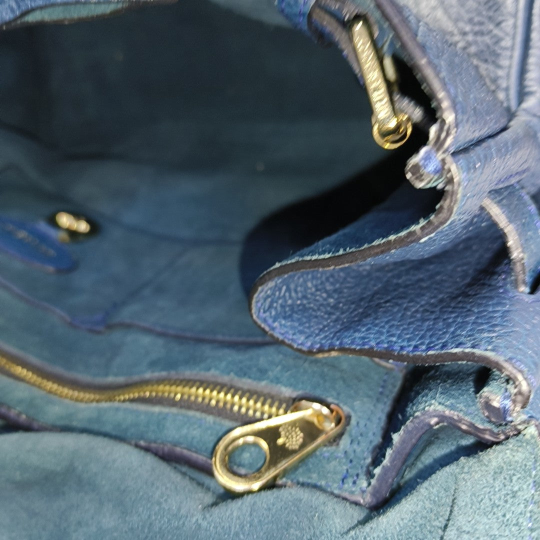 Mulberry Bayswater Large size Dark Blue Cowhide Handbag Single Shoulder Bag Golden hardware-(SKU)-940347646