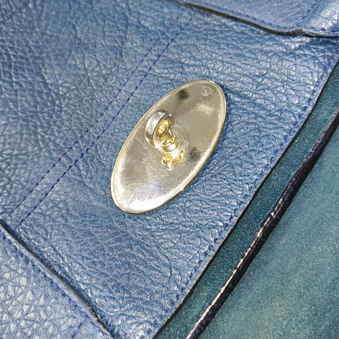 Mulberry Bayswater Large size Dark Blue Cowhide Handbag Single Shoulder Bag Golden hardware-(SKU)-940347646