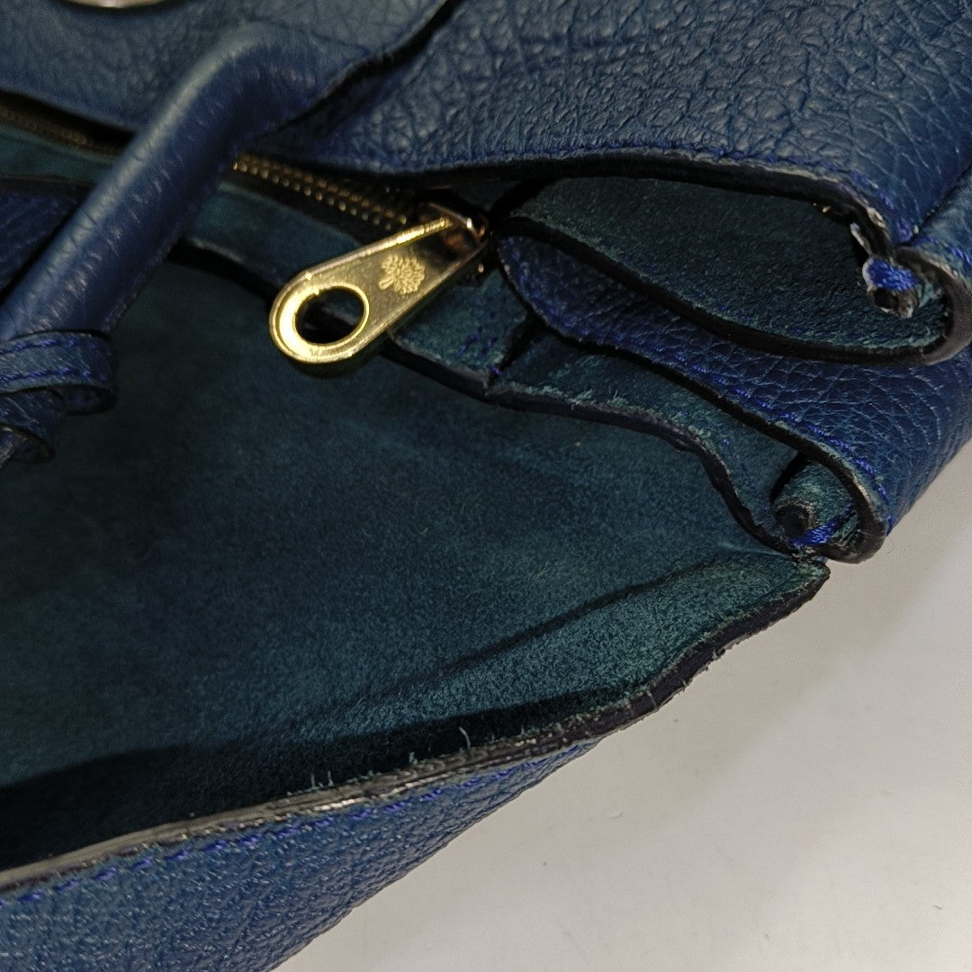 Mulberry Bayswater Large size Dark Blue Cowhide Handbag Single Shoulder Bag Golden hardware-(SKU)-940347646