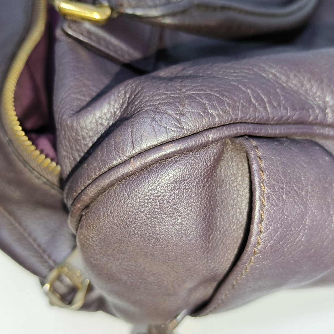 LOEWE Dark Purple Cowhide Single Shoulder Bag, Handbag Golden hardware Removable shoulder strap-(SKU)-13379817
