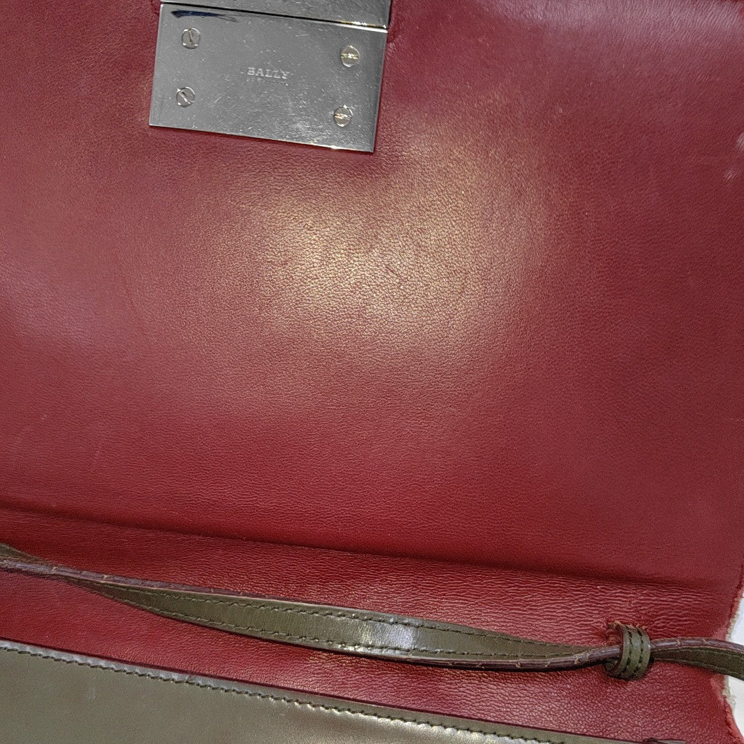 BALLY Dark Green Leather Crossbody Bag Single Shoulder Bag Silver Hardware Pouch detachable shoulder strap-(SKU)-940675885