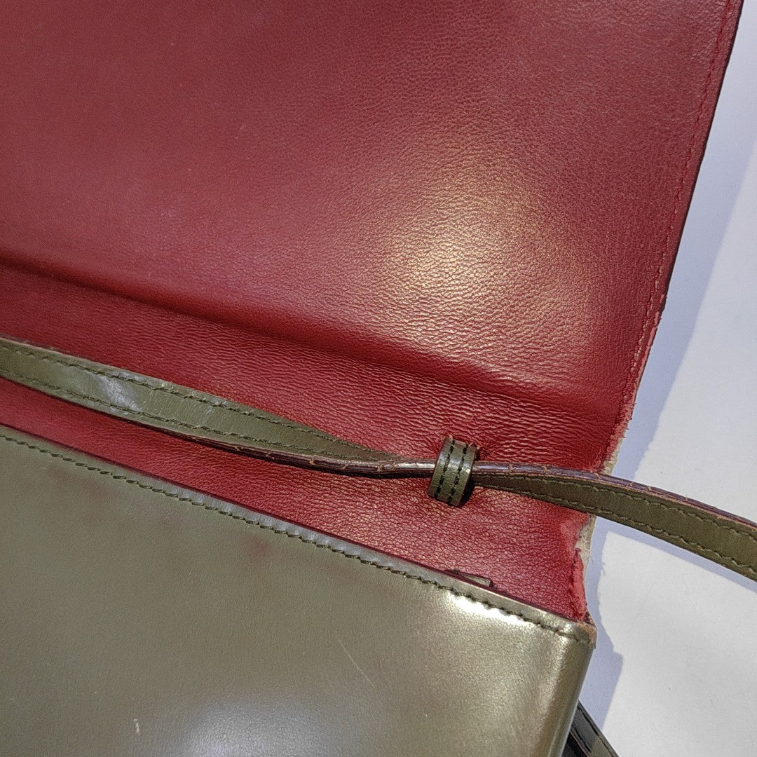 BALLY Dark Green Leather Crossbody Bag Single Shoulder Bag Silver Hardware Pouch detachable shoulder strap-(SKU)-940675885