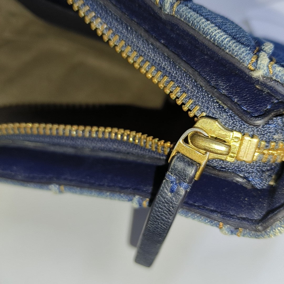 TORY BURCH Blue Fabric Quilted Single Shoulder Bag, Handbag Golden hardware-(SKU)-940595833