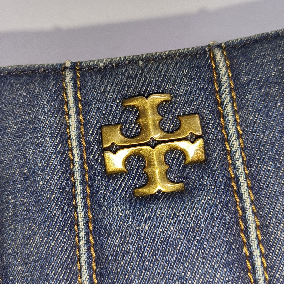 TORY BURCH Blue Fabric Quilted Single Shoulder Bag, Handbag Golden hardware-(SKU)-940595833