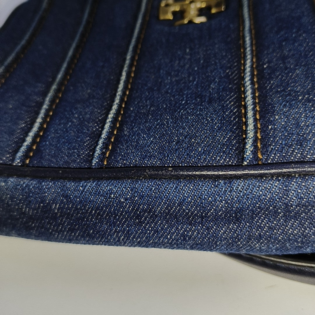 TORY BURCH Blue Fabric Quilted Single Shoulder Bag, Handbag Golden hardware-(SKU)-940595833