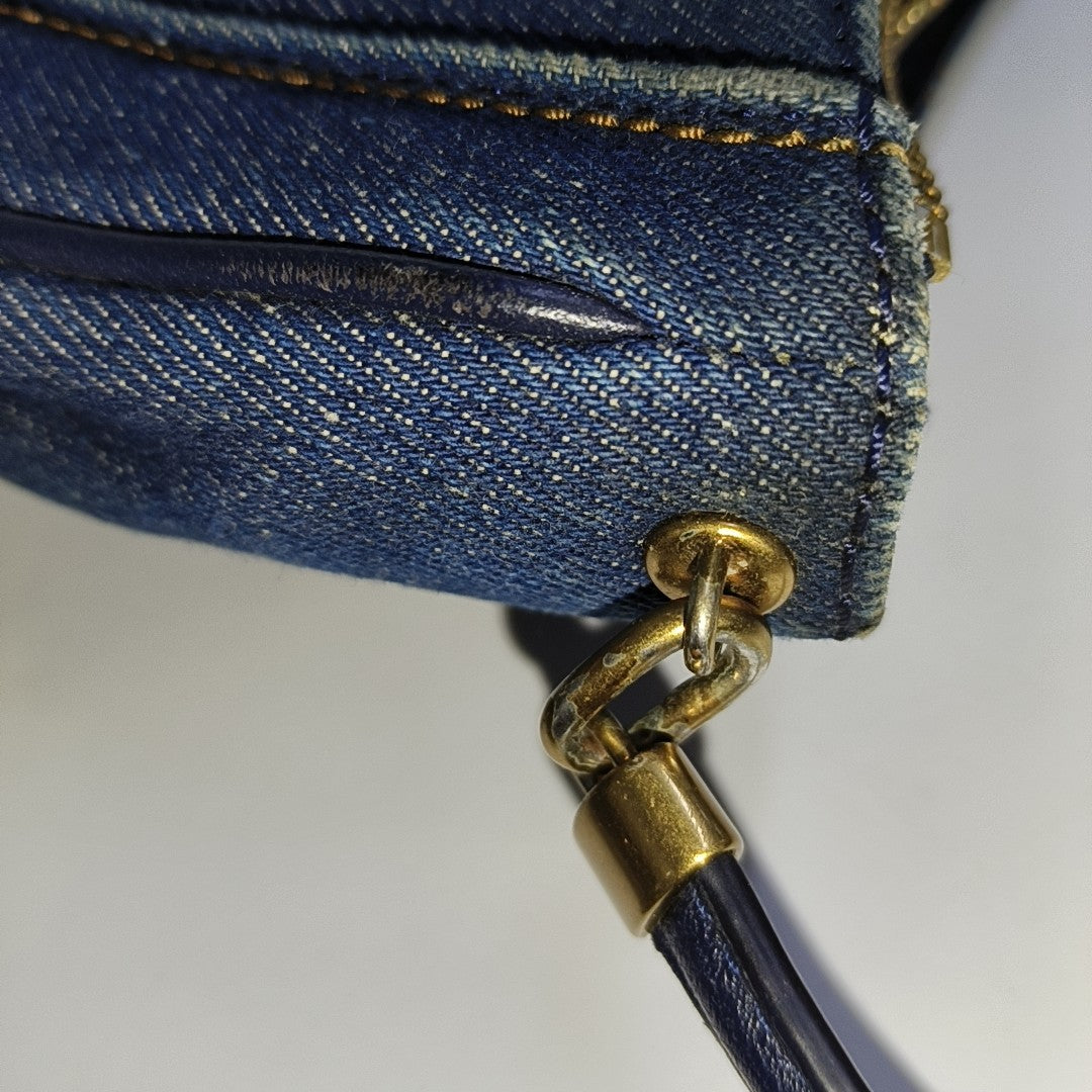 TORY BURCH Blue Fabric Quilted Single Shoulder Bag, Handbag Golden hardware-(SKU)-940595833