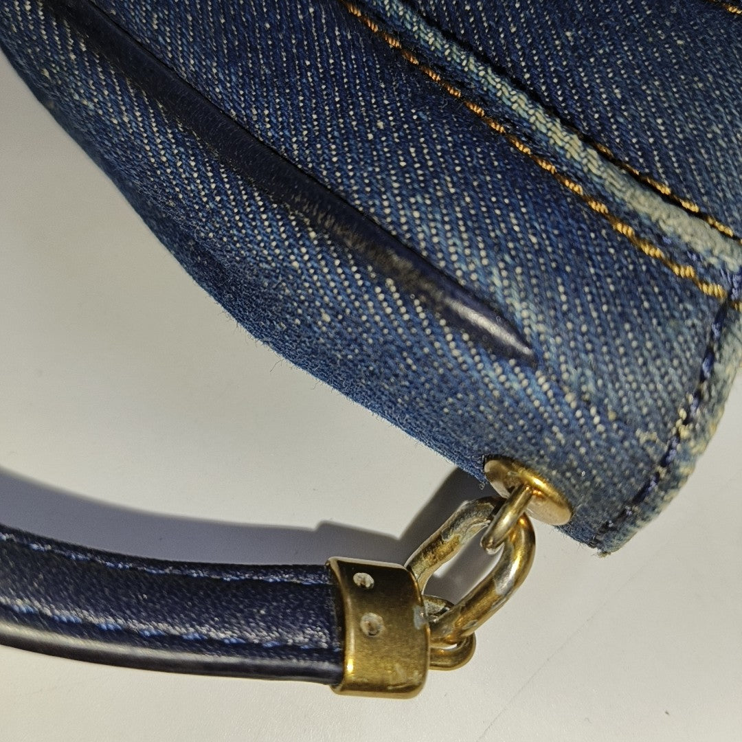 TORY BURCH Blue Fabric Quilted Single Shoulder Bag, Handbag Golden hardware-(SKU)-940595833