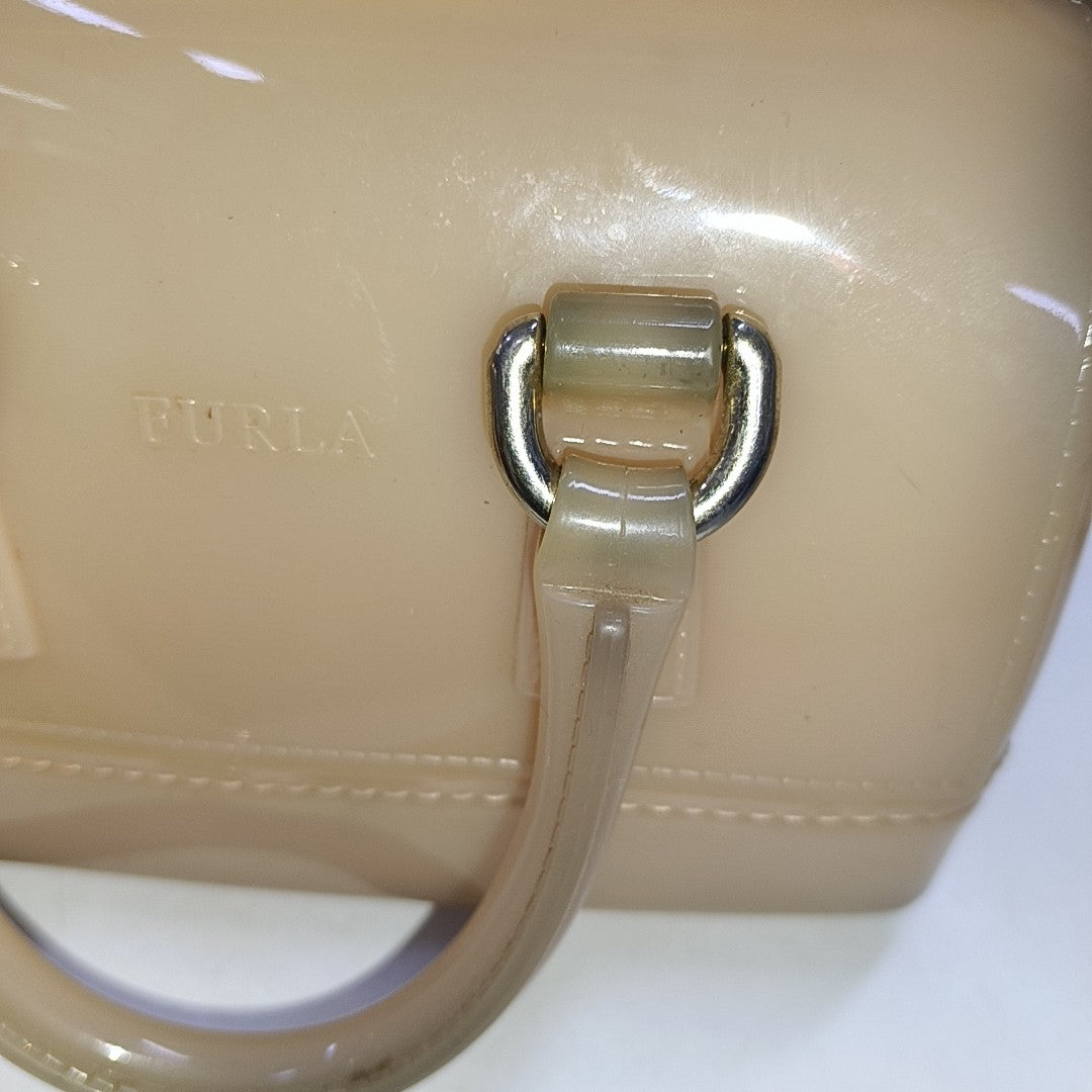 FURLA Candy mini Beige Special Material Crossbody Handbag Single Shoulder Bag Golden hardware Removable shoulder strap-(SKU)-940910047