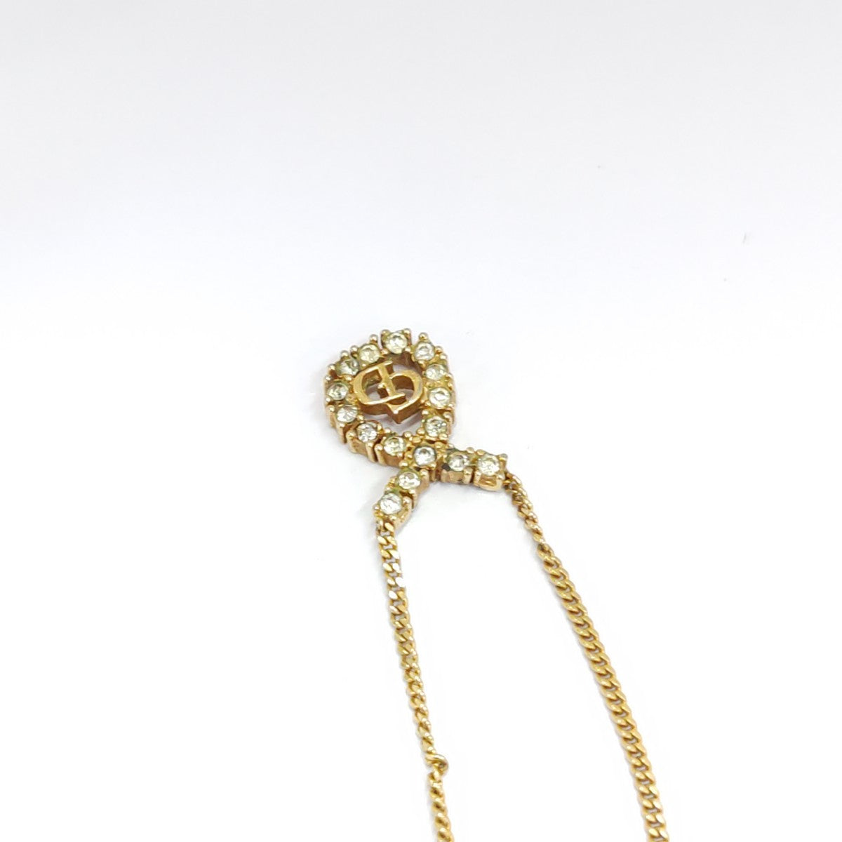 DIOR Dior Oblique Golden Alloy Artificial Diamond Encrusted Necklace Length45cm-(SKU)-941361795