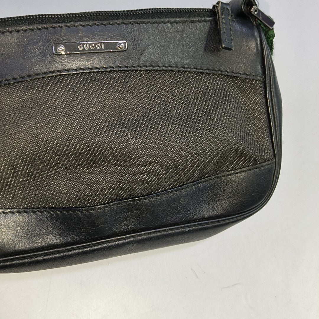 GUCCI Gray Canvas Striped Strap Handbag Single Shoulder Bag Silver Hardware-(SKU)-942429412
