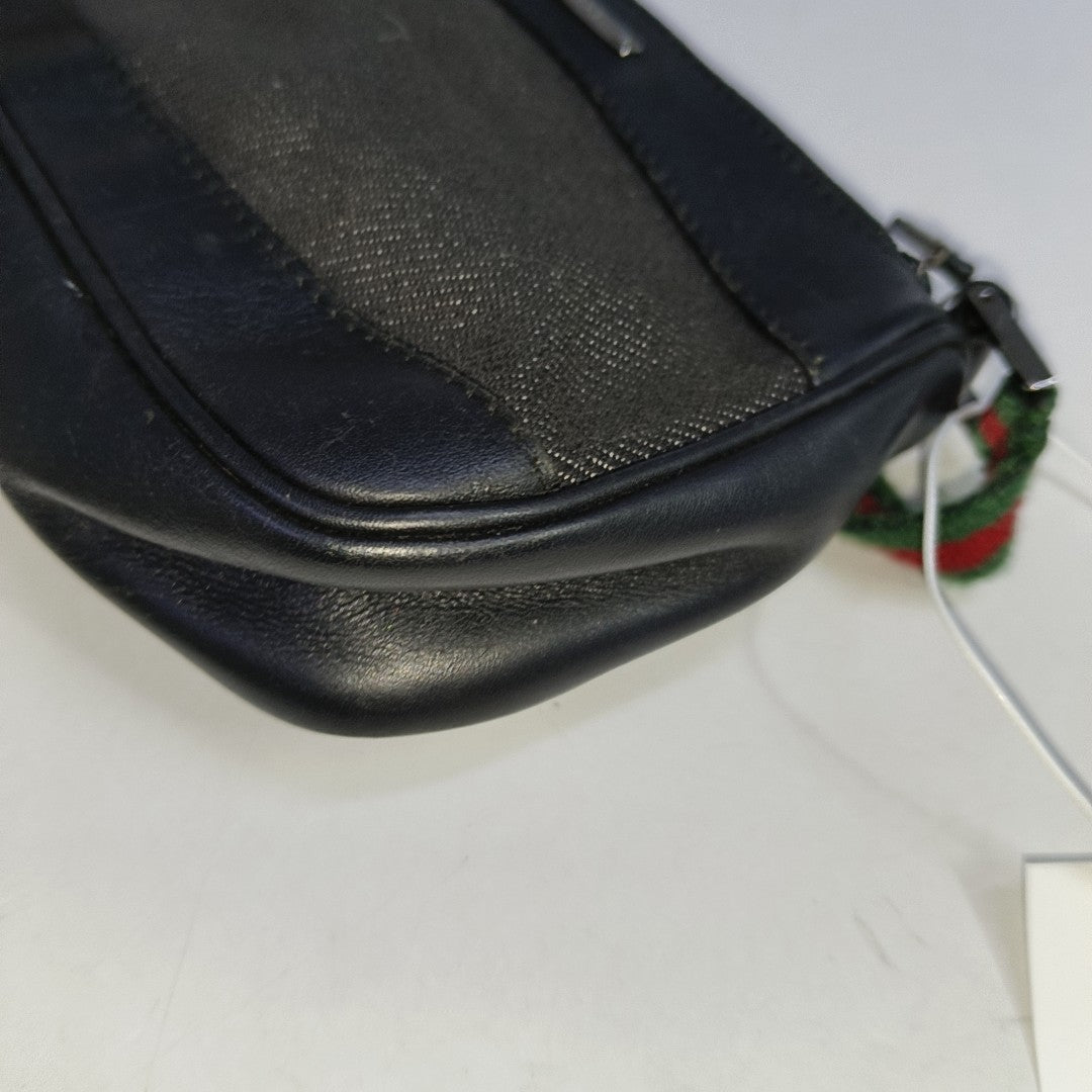 GUCCI Gray Canvas Striped Strap Handbag Single Shoulder Bag Silver Hardware-(SKU)-942429412