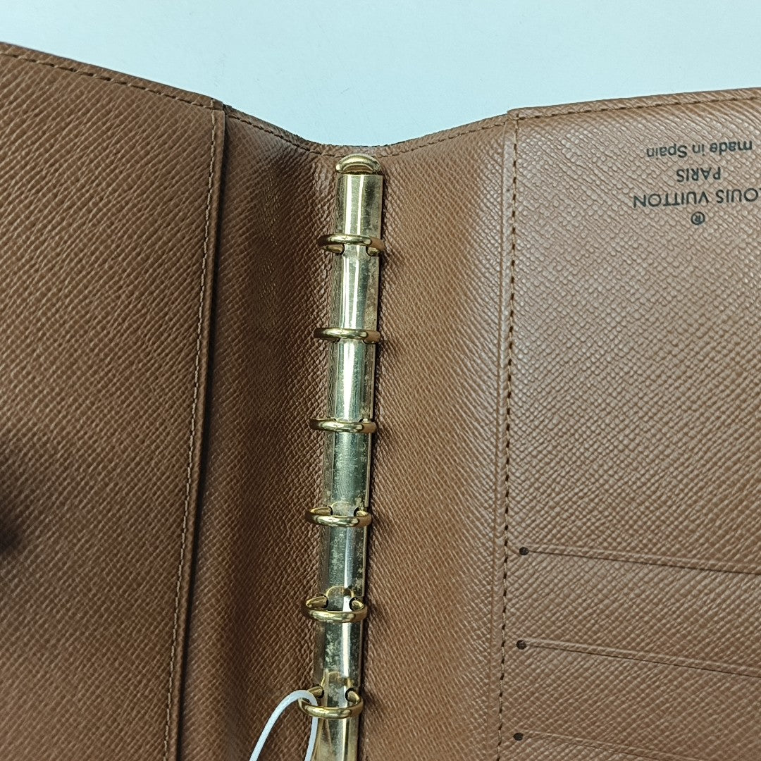 LOUIS VUITTON AGENDA Brown Coated Canvas Monogrammed Tote Handbag Golden hardware Vintage model-(SKU)-943035127