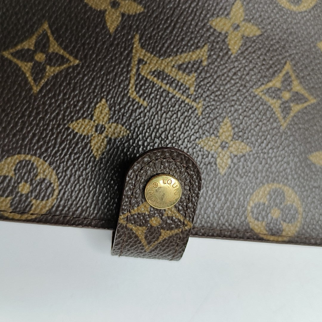 LOUIS VUITTON AGENDA Brown Coated Canvas Monogrammed Tote Handbag Golden hardware Vintage model-(SKU)-943035127