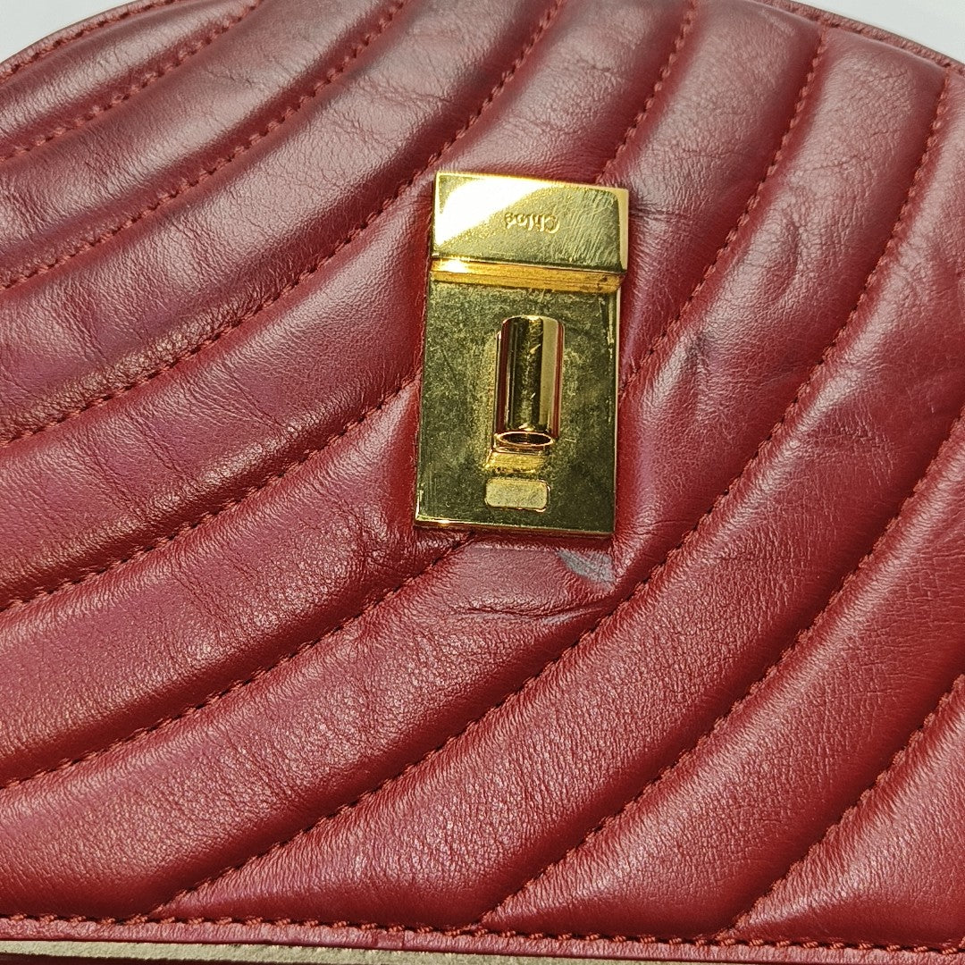 Chloé Drew mini Red Cowhide Quilted Shoulder Bag Crossbody Golden hardware shoulder straps-(SKU)-943660428