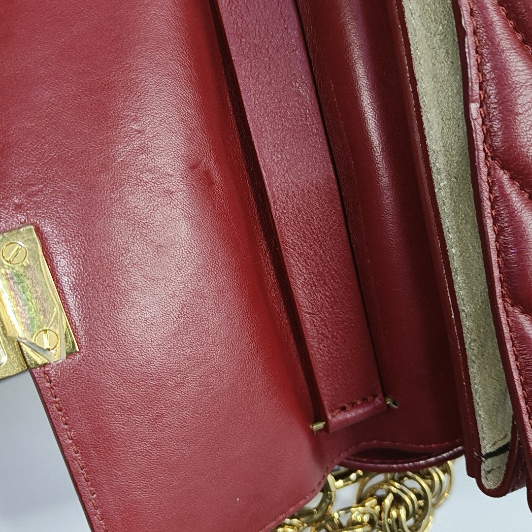 Chloé Drew mini Red Cowhide Quilted Shoulder Bag Crossbody Golden hardware shoulder straps-(SKU)-943660428