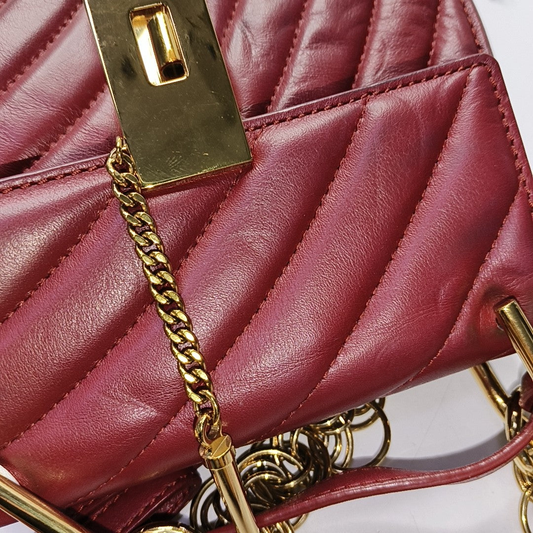 Chloé Drew mini Red Cowhide Quilted Shoulder Bag Crossbody Golden hardware shoulder straps-(SKU)-943660428