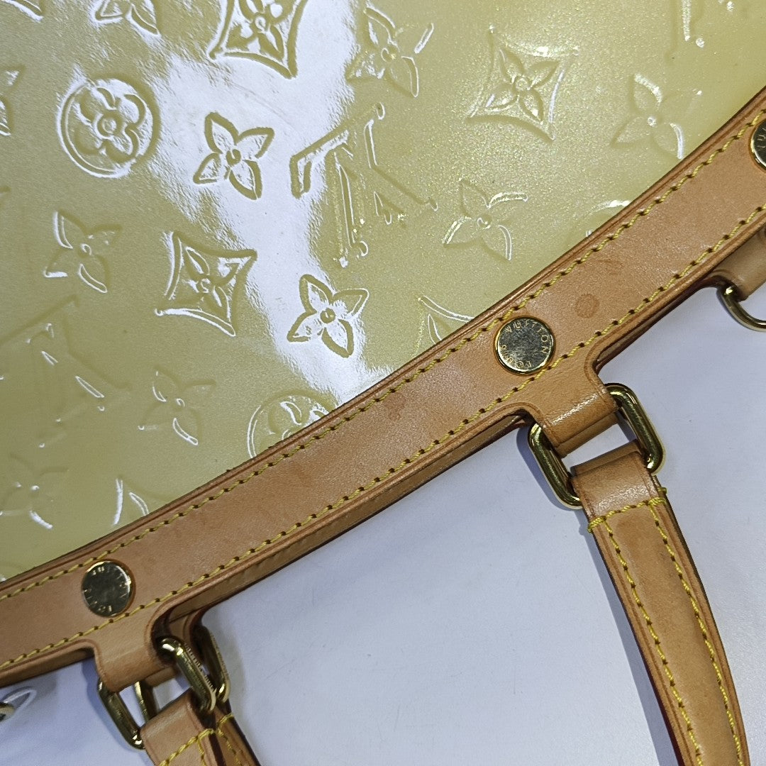 LOUIS VUITTON BREA Light Yellow Patent Leather Monogrammed Doctor Bag Handbag Golden hardware-(SKU)-943658683