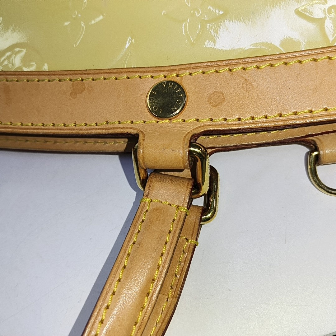 LOUIS VUITTON BREA Light Yellow Patent Leather Monogrammed Doctor Bag Handbag Golden hardware-(SKU)-943658683