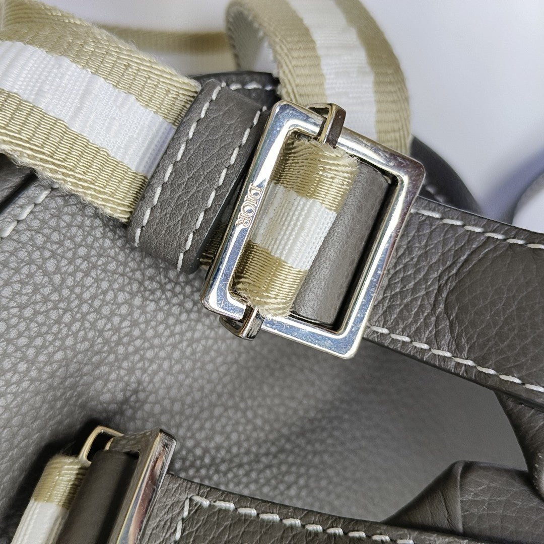 DIOR Gallop Mini Dark Gray Leather Saddle Bag Backpack with Silver Hardware Removable Strap-(SKU)-943857076