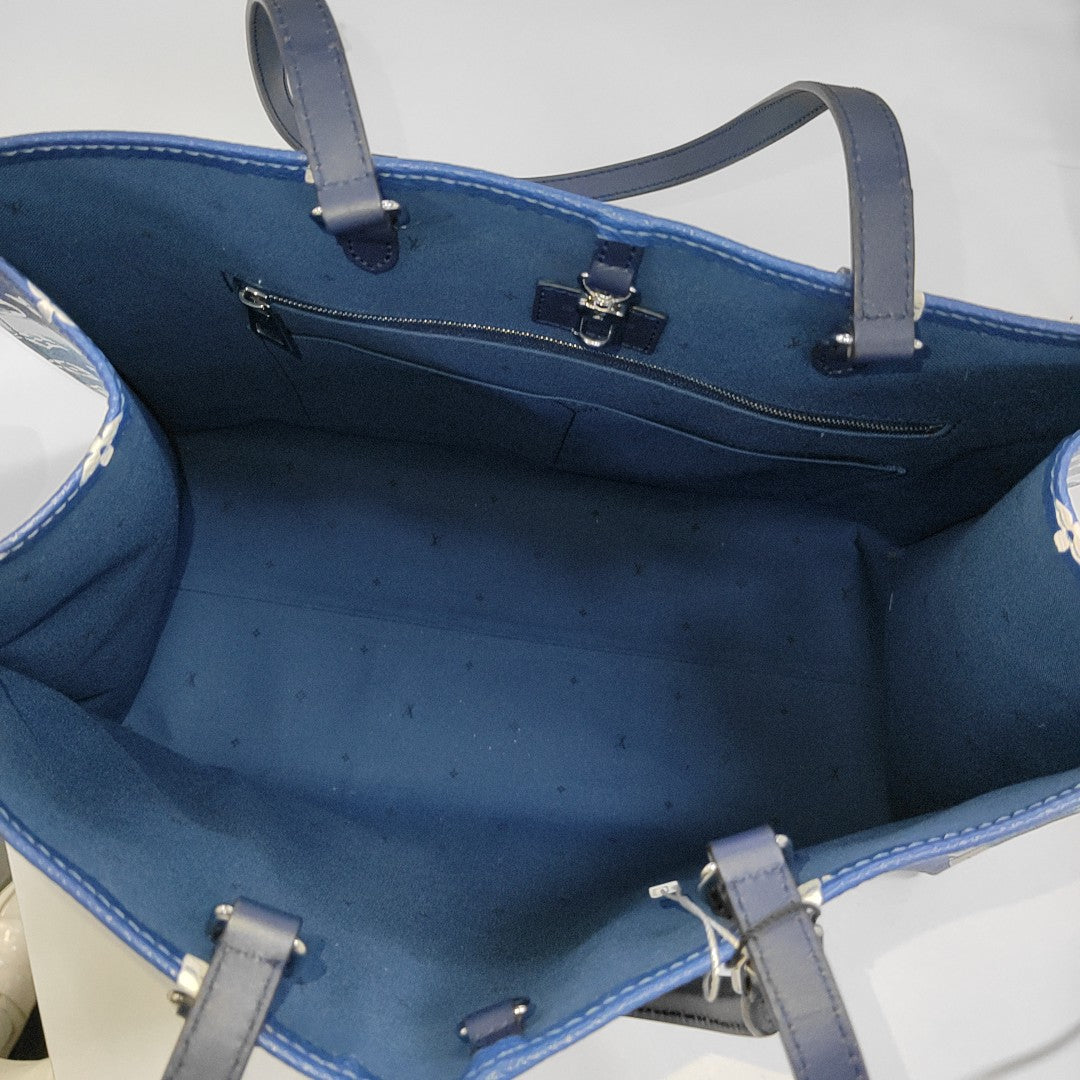 LOUIS VUITTON ONTHEGO Large Blue Coated Canvas Printed Jungle Backpack Shoulder Bag Handbag Silver Hardware-(SKU)-943857916