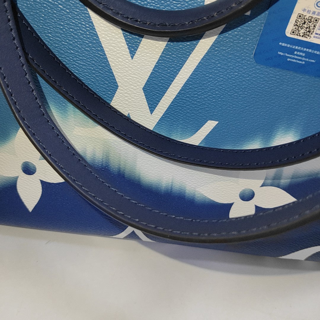 LOUIS VUITTON ONTHEGO Large Blue Coated Canvas Printed Jungle Backpack Shoulder Bag Handbag Silver Hardware-(SKU)-943857916