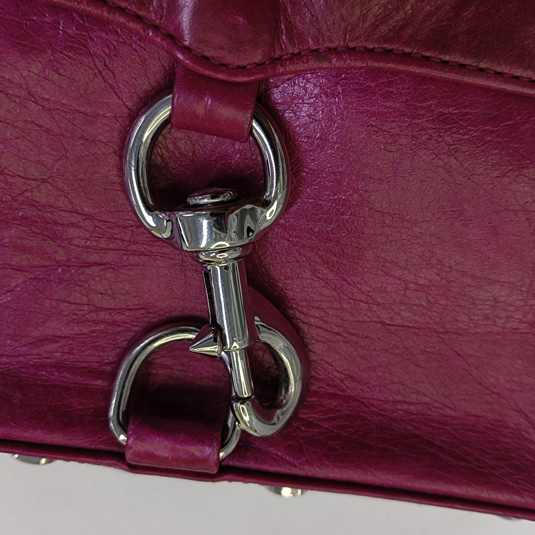 REBECCA MINKOFF M.A.C. Plum Red Cowhide Fringe Stud Single Shoulder Bag Crossbody Bag Silver Hardware Removable shoulder strap-(SKU)-943784602