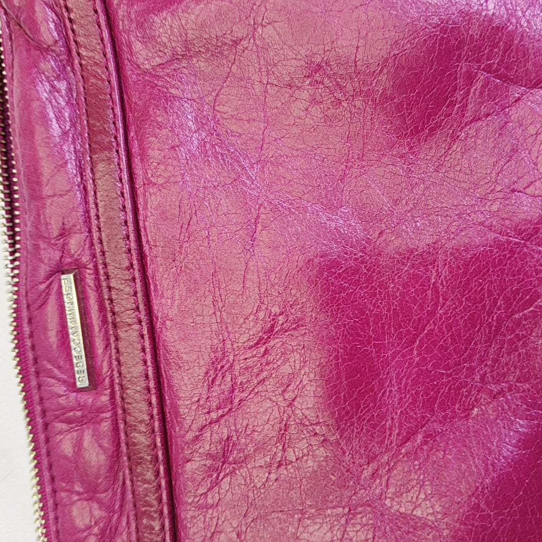 REBECCA MINKOFF M.A.C. Plum Red Cowhide Fringe Stud Single Shoulder Bag Crossbody Bag Silver Hardware Removable shoulder strap-(SKU)-943784602