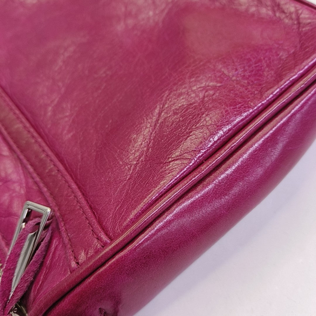 REBECCA MINKOFF M.A.C. Plum Red Cowhide Fringe Stud Single Shoulder Bag Crossbody Bag Silver Hardware Removable shoulder strap-(SKU)-943784602
