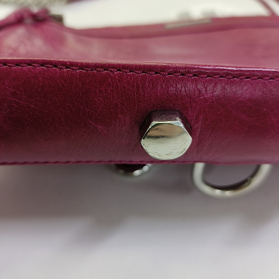 REBECCA MINKOFF M.A.C. Plum Red Cowhide Fringe Stud Single Shoulder Bag Crossbody Bag Silver Hardware Removable shoulder strap-(SKU)-943784602
