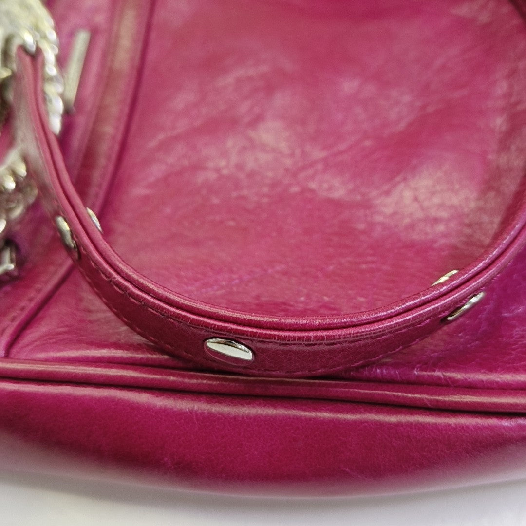 REBECCA MINKOFF M.A.C. Plum Red Cowhide Fringe Stud Single Shoulder Bag Crossbody Bag Silver Hardware Removable shoulder strap-(SKU)-943784602