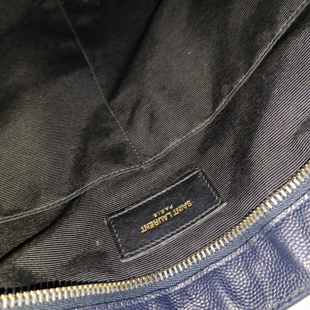 YSL Dark blue cowhide shoulder bag-(SKU)-943923815