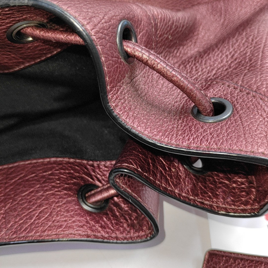 COACH Bucket bag Burgundy Cowhide Studs Carriage Single Shoulder Bag Sling Bag Handbag Black hardware-(SKU)-943932153