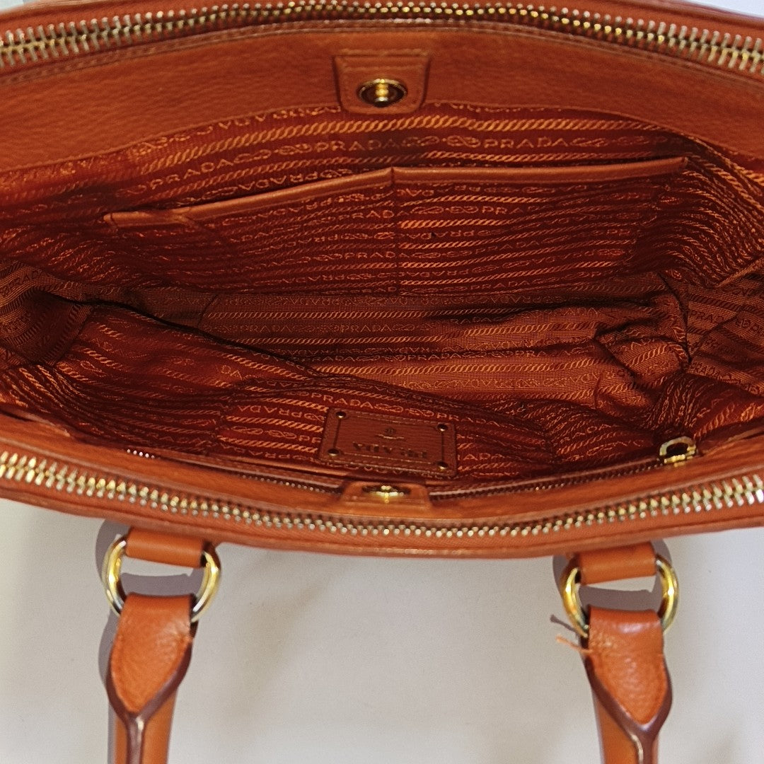 PRADA Tote bag Orange Cowhide Handbag Golden hardware-(SKU)-943907570