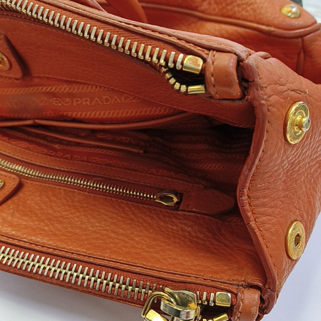 PRADA Tote bag Orange Cowhide Handbag Golden hardware-(SKU)-943907570