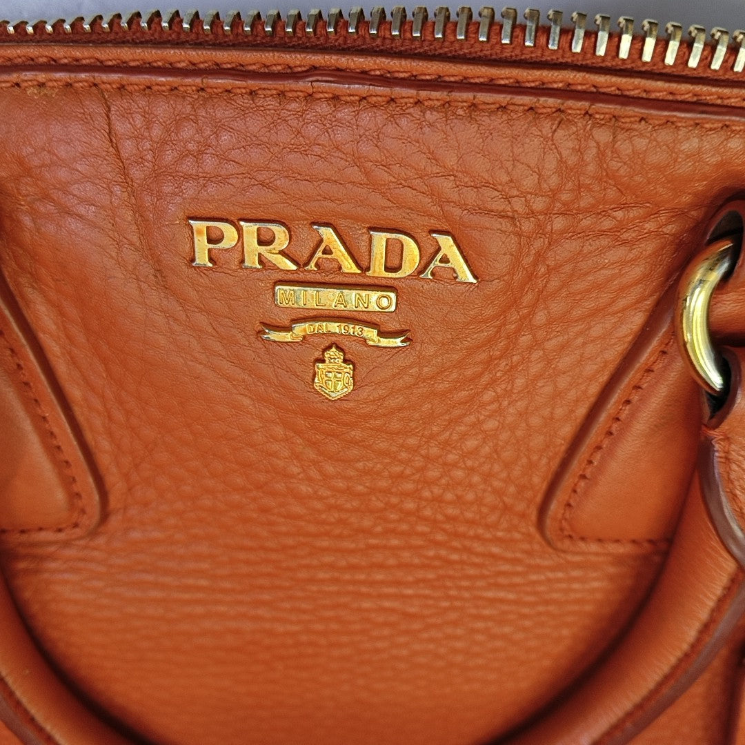 PRADA Tote bag Orange Cowhide Handbag Golden hardware-(SKU)-943907570